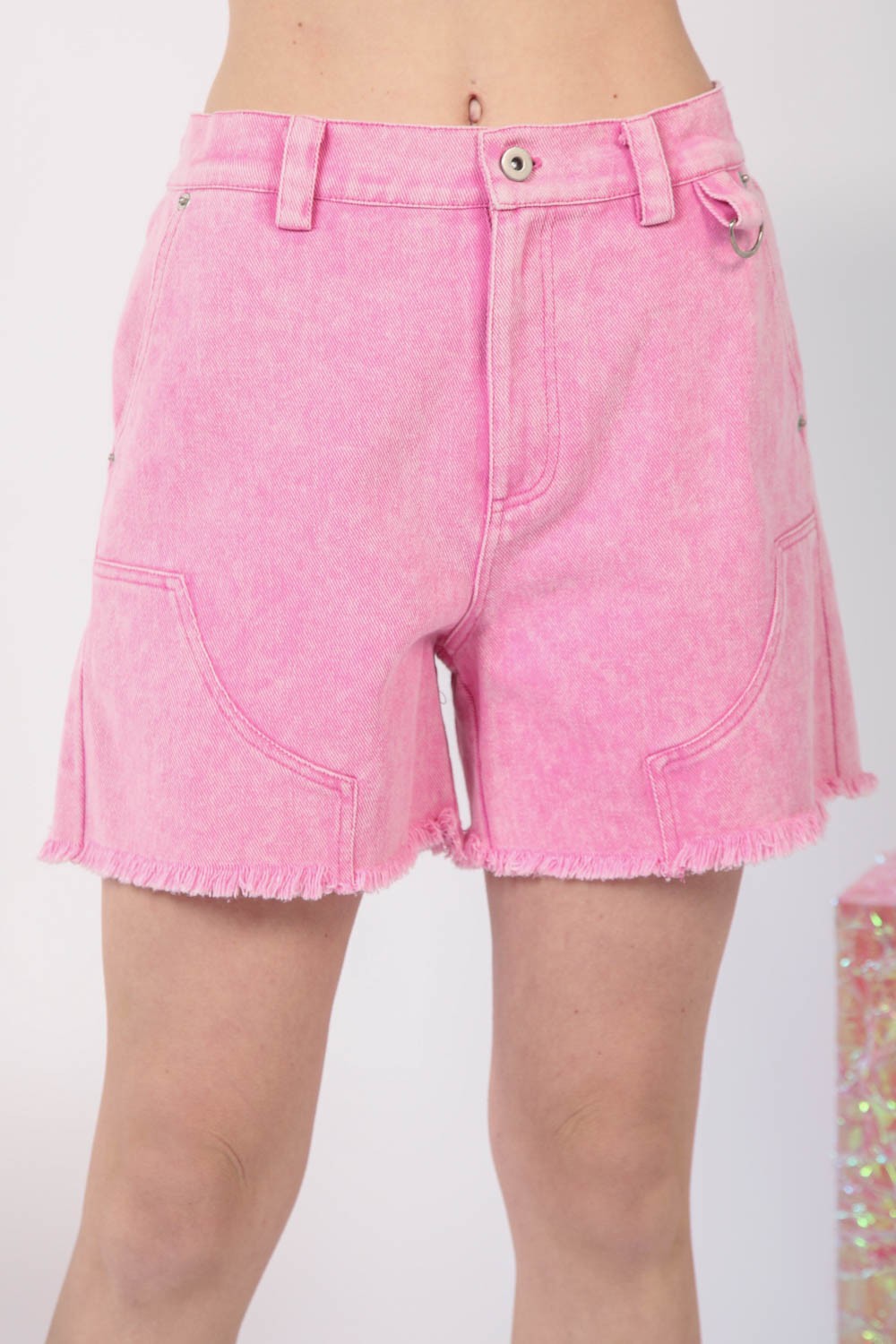 VERY J  Washed Raw Hem Denim Shorts 