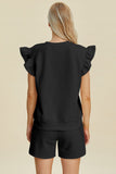 Double Take Full Size Texture Round Neck Ruffle Sleeve Top and Shorts Set 