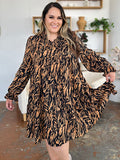 Double Take Full Size Printed Ruffle Hem Long Sleeve Dress Dresses