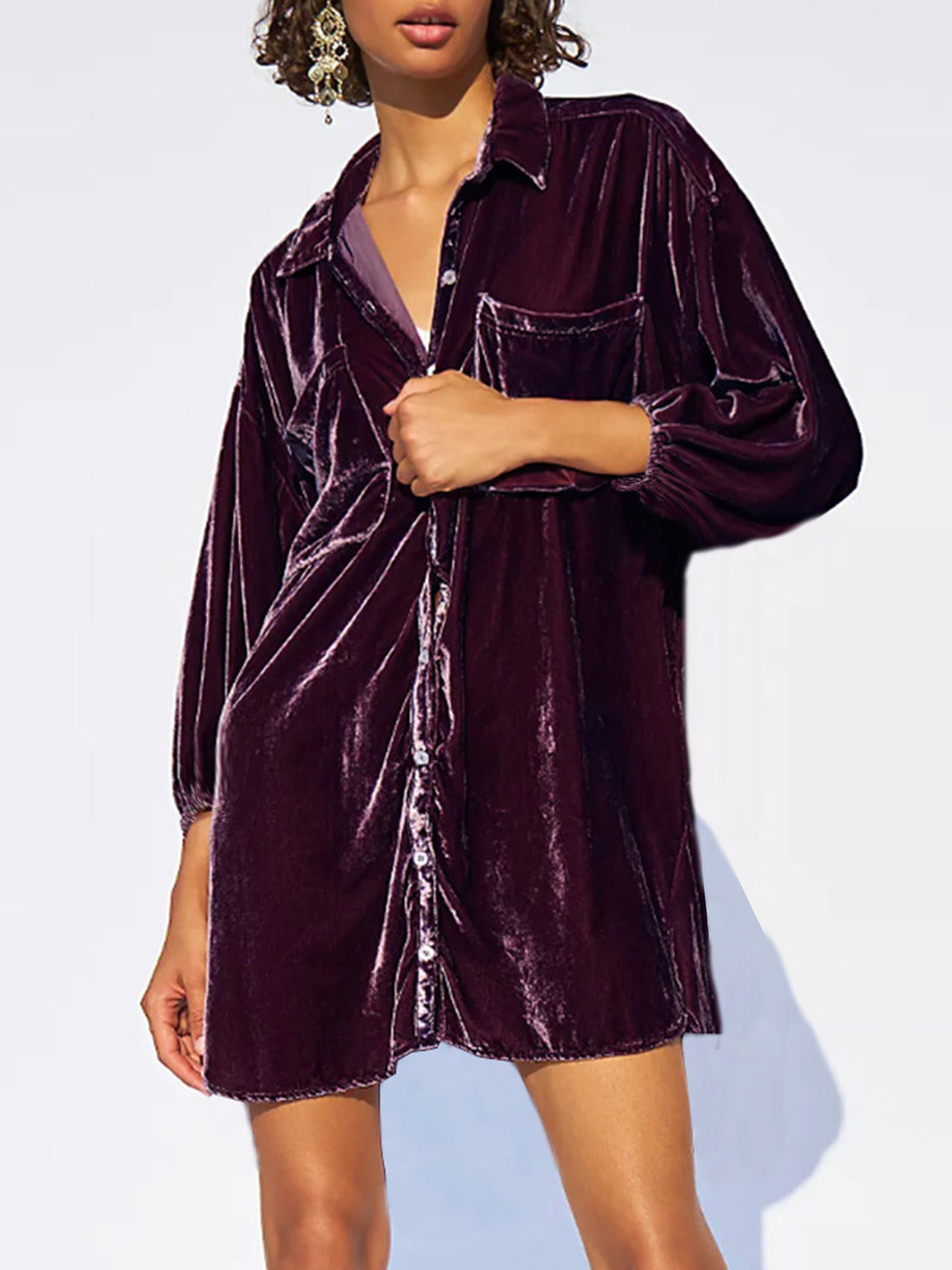 Collared Neck Button Down Long Sleeve Shirt 