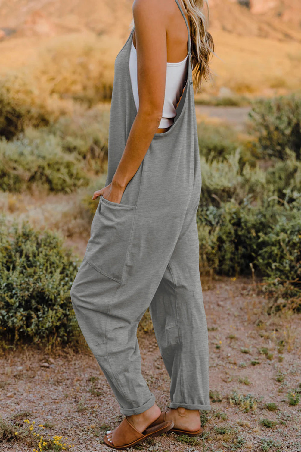 Double Take Full Size V-Neck Sleeveless Jumpsuit with Pockets 