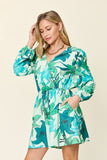 Double Take Full Size Floral Long Sleeve Romper with Pockets 