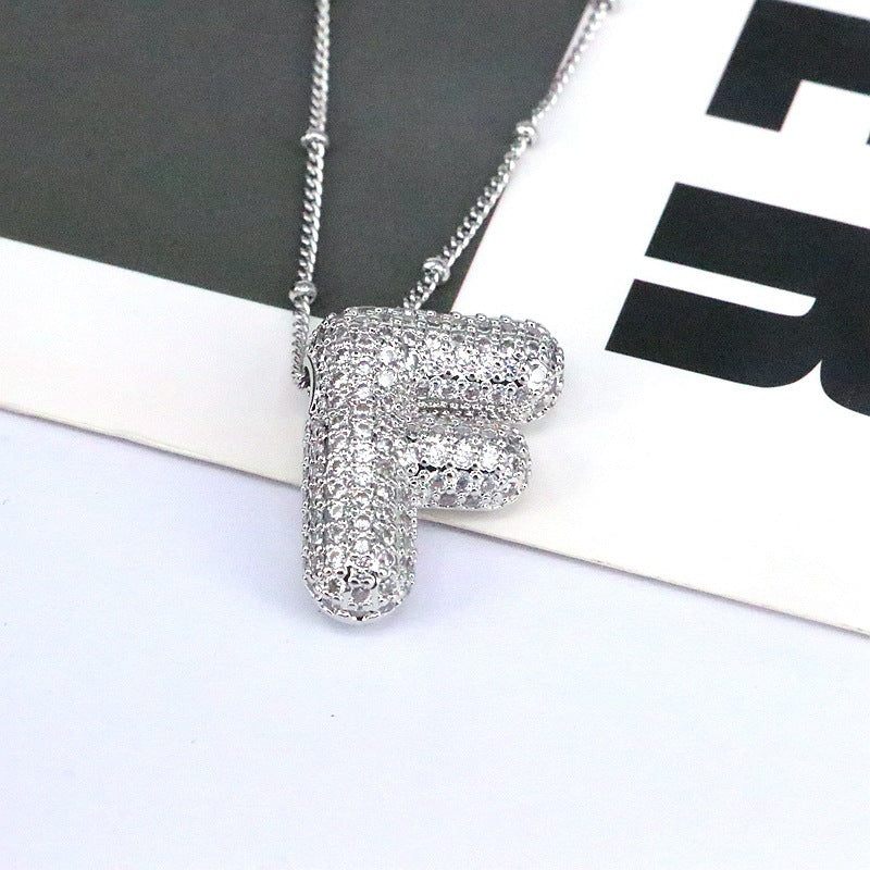 Copper Inlaid Zircon Letter Pendant Necklace 
