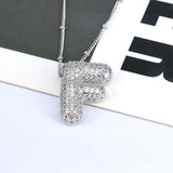 Copper Inlaid Zircon Letter Pendant Necklace 