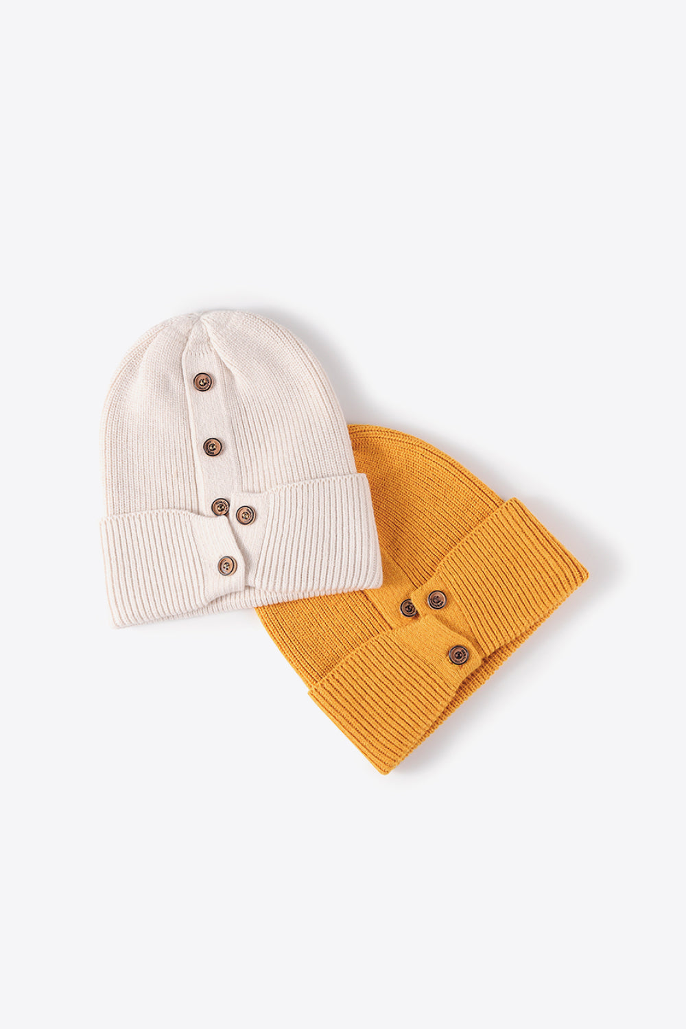 Button Detail Rib-Knit Cuff Beanie 