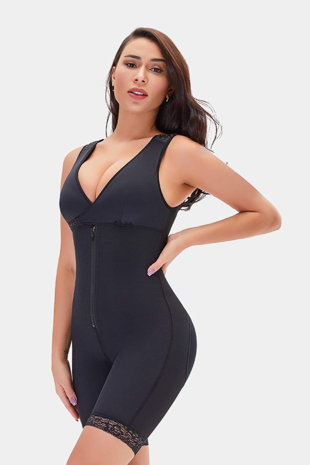 Full Size Lace Trim Shapewear with Zipper 