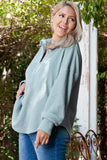 Plus Size Textured Johnny Collar Long Sleeve Sweatshirt 