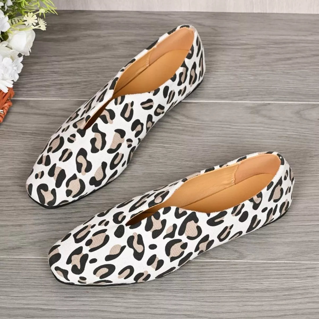 Leopard Square Toe Slip-Ons 