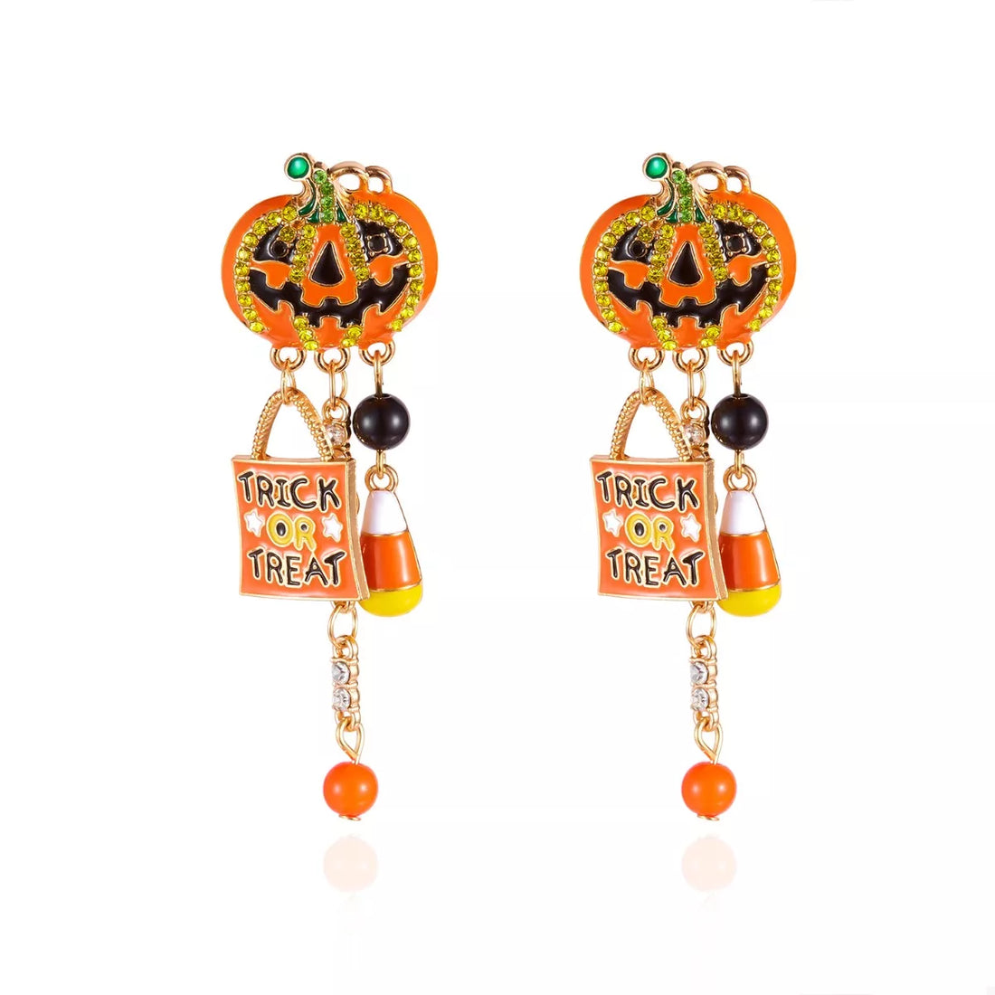 Halloween Rhinestone Pumpkin Drop Earrings 