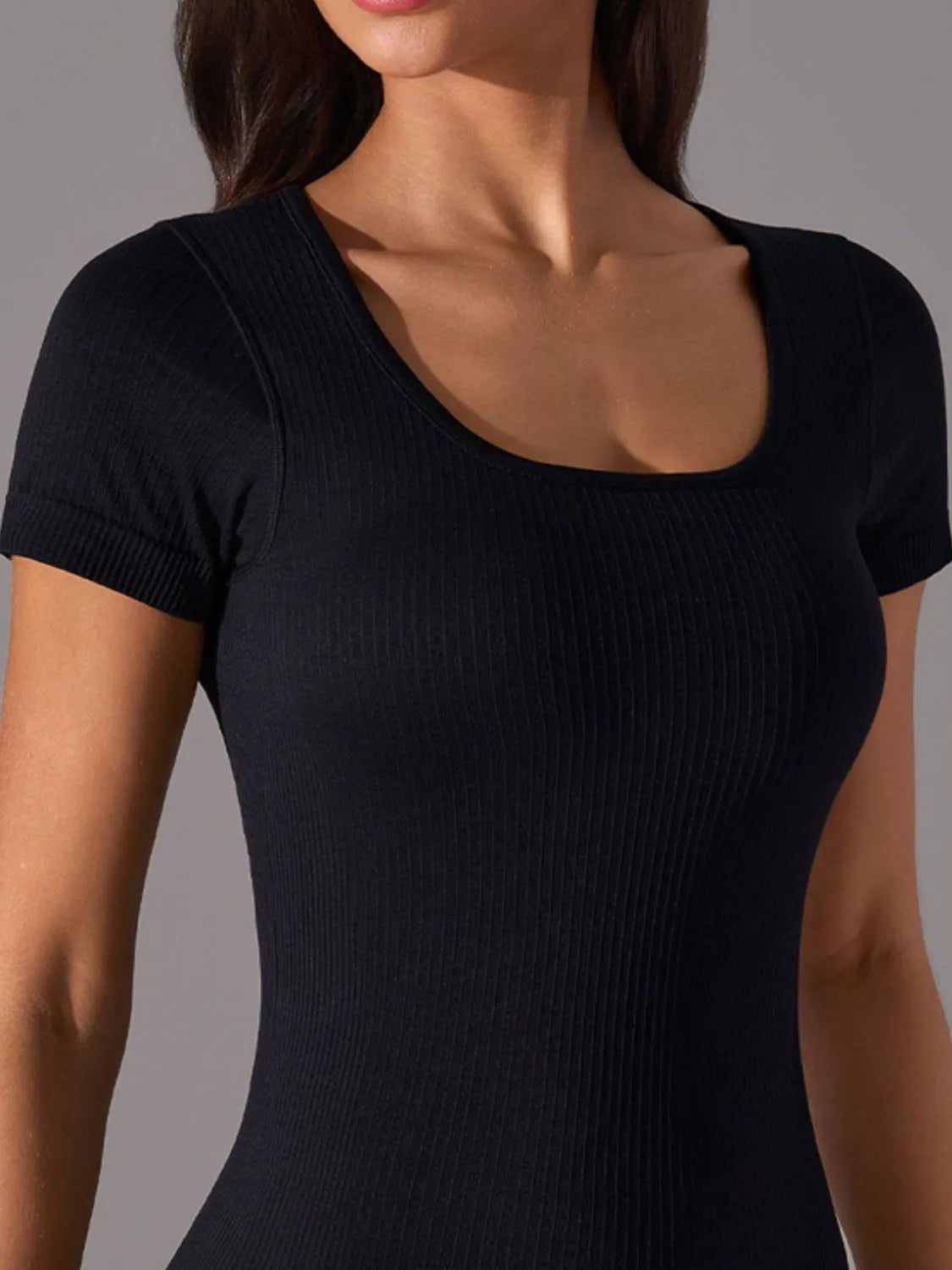 Square Neck Active T-Shirt with Detachable Chest Pads 