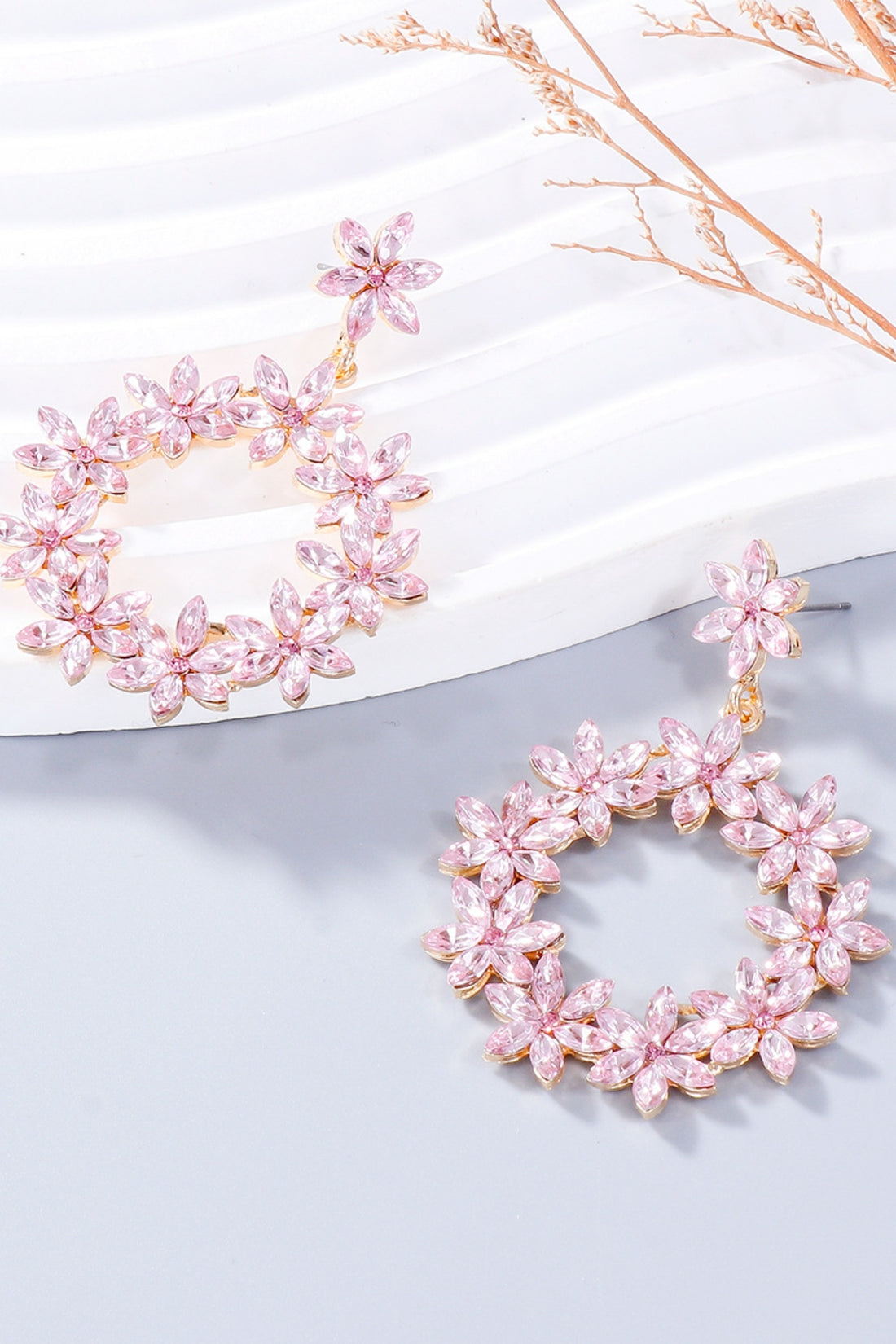 Rhinestone Flower Dangle Earrings 