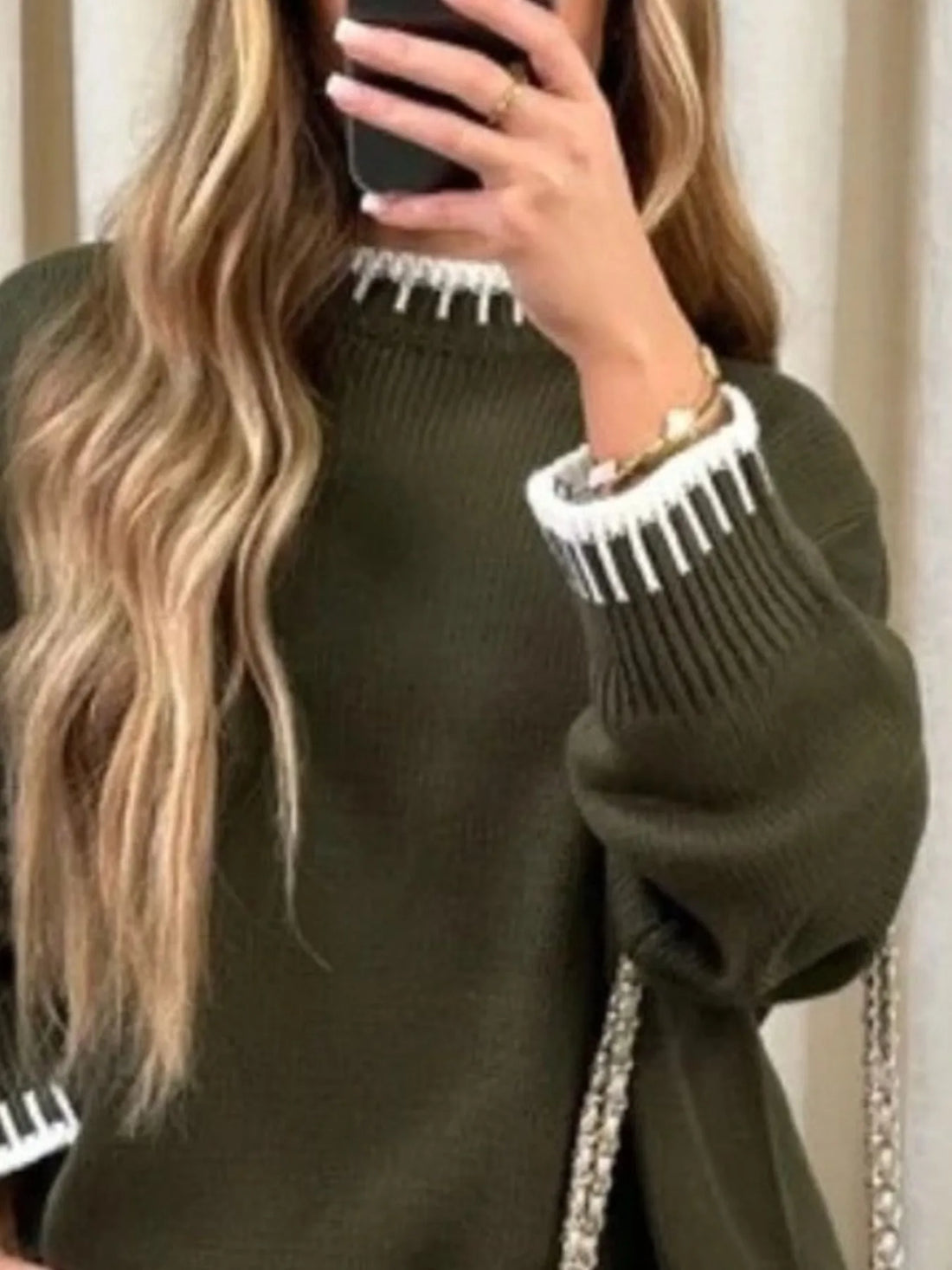 Contrast Trim Round Neck Top and Pants Sweater Set Two Piece Dresses