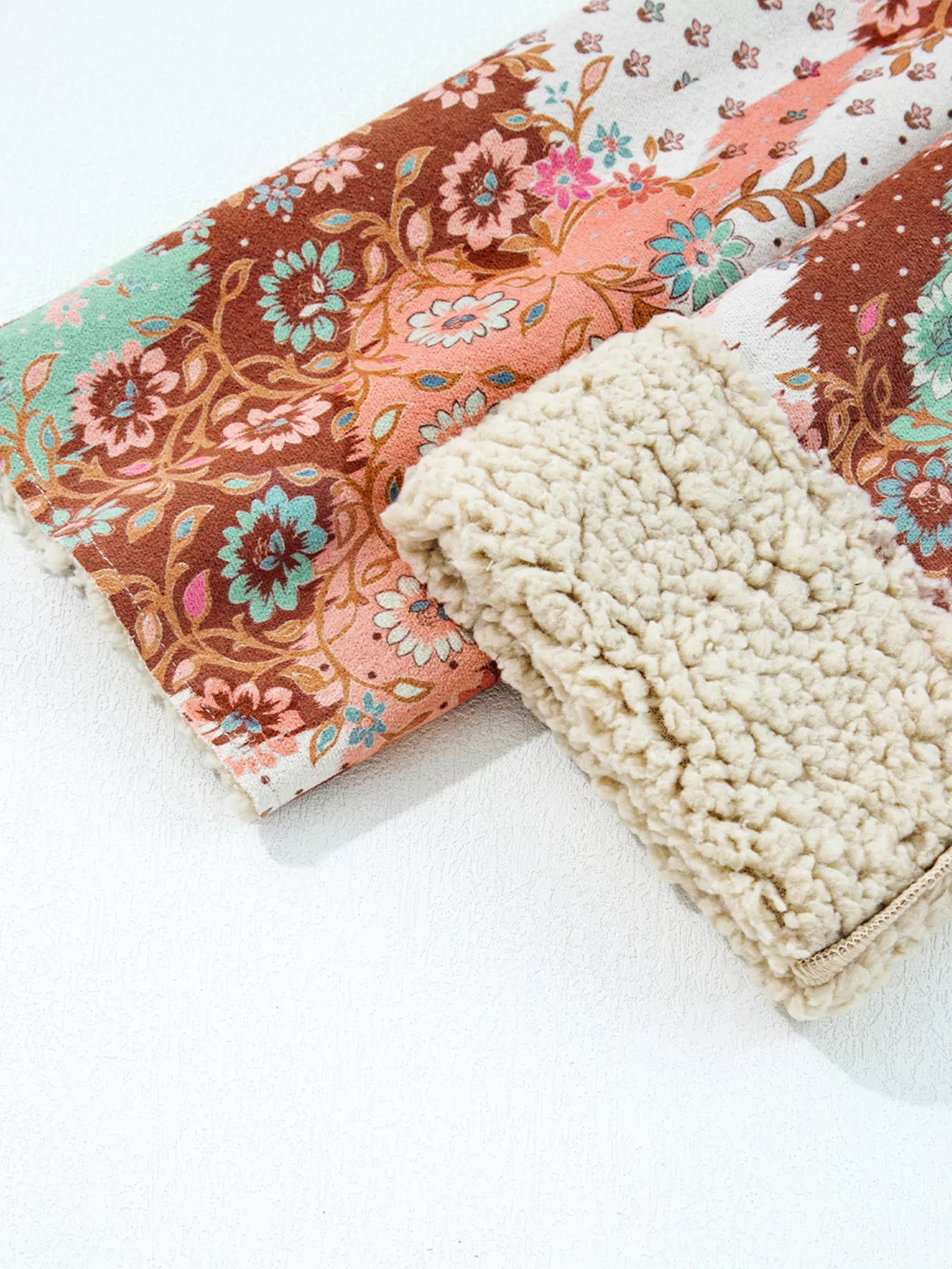 Floral Printed Sherpa Lined Hooded Jacket 