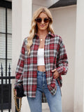 Mandy Pocketed Plaid Collared Neck Long Sleeve Shirt 