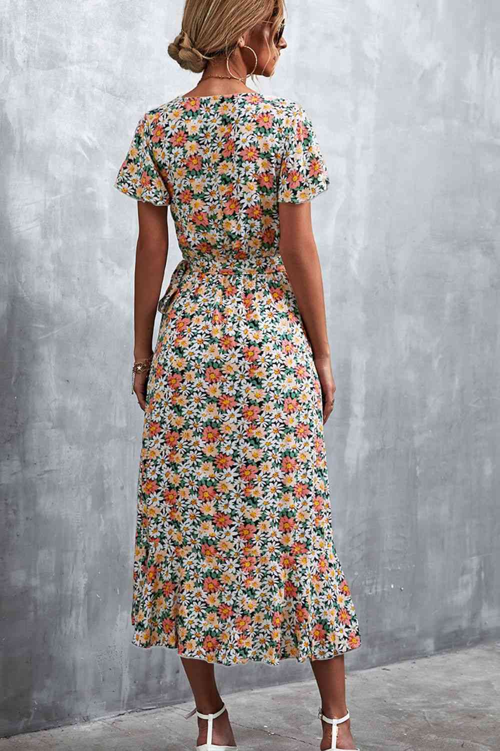 Floral Surplice Neck Tied Midi Dress Dresses