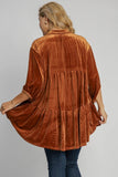 Umgee Full Size Button Down Tiered Back High Low Shirt 