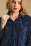 Umgee Side Slit Texture Button Up Shirt 