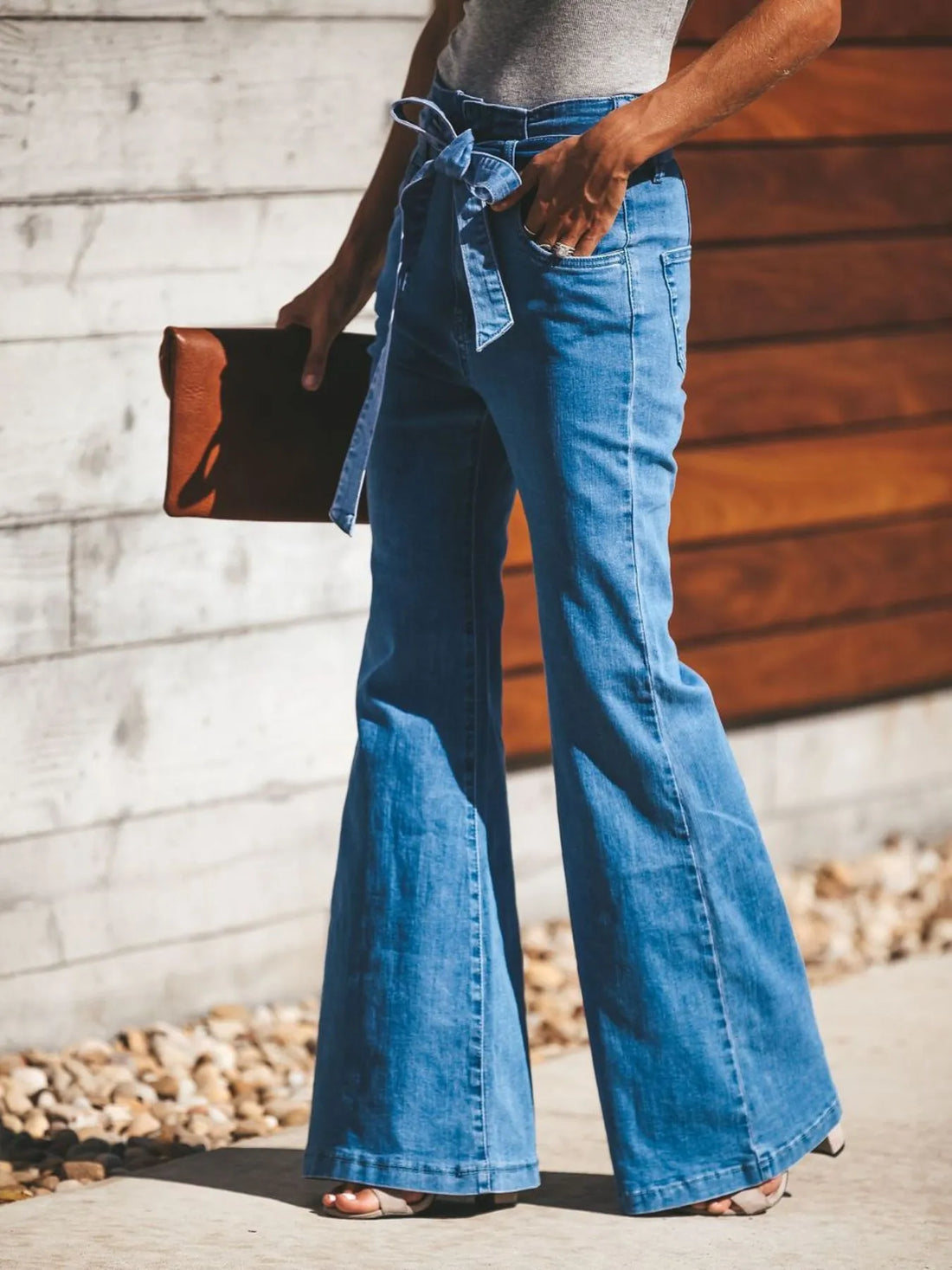 High-Waisted Tie-Front Flare Jeans 