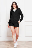 Zip Up Drawstring Hoodie and Shorts Set 
