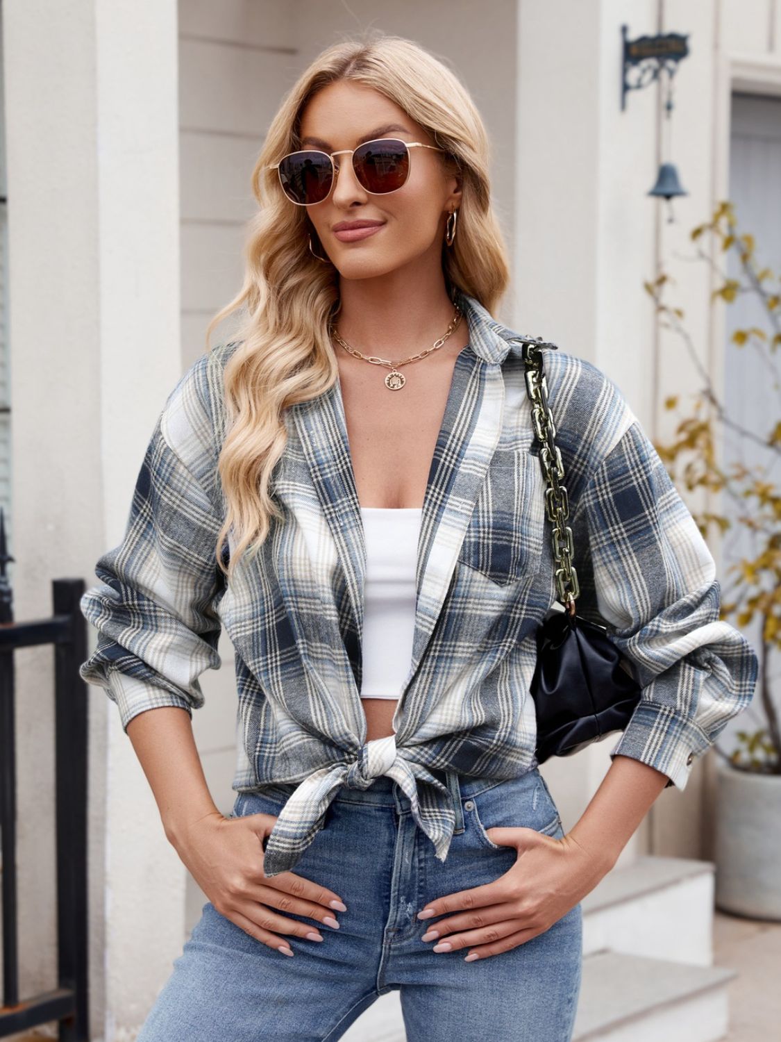 Mandy Plaid Collared Neck Long Sleeve Shirt 