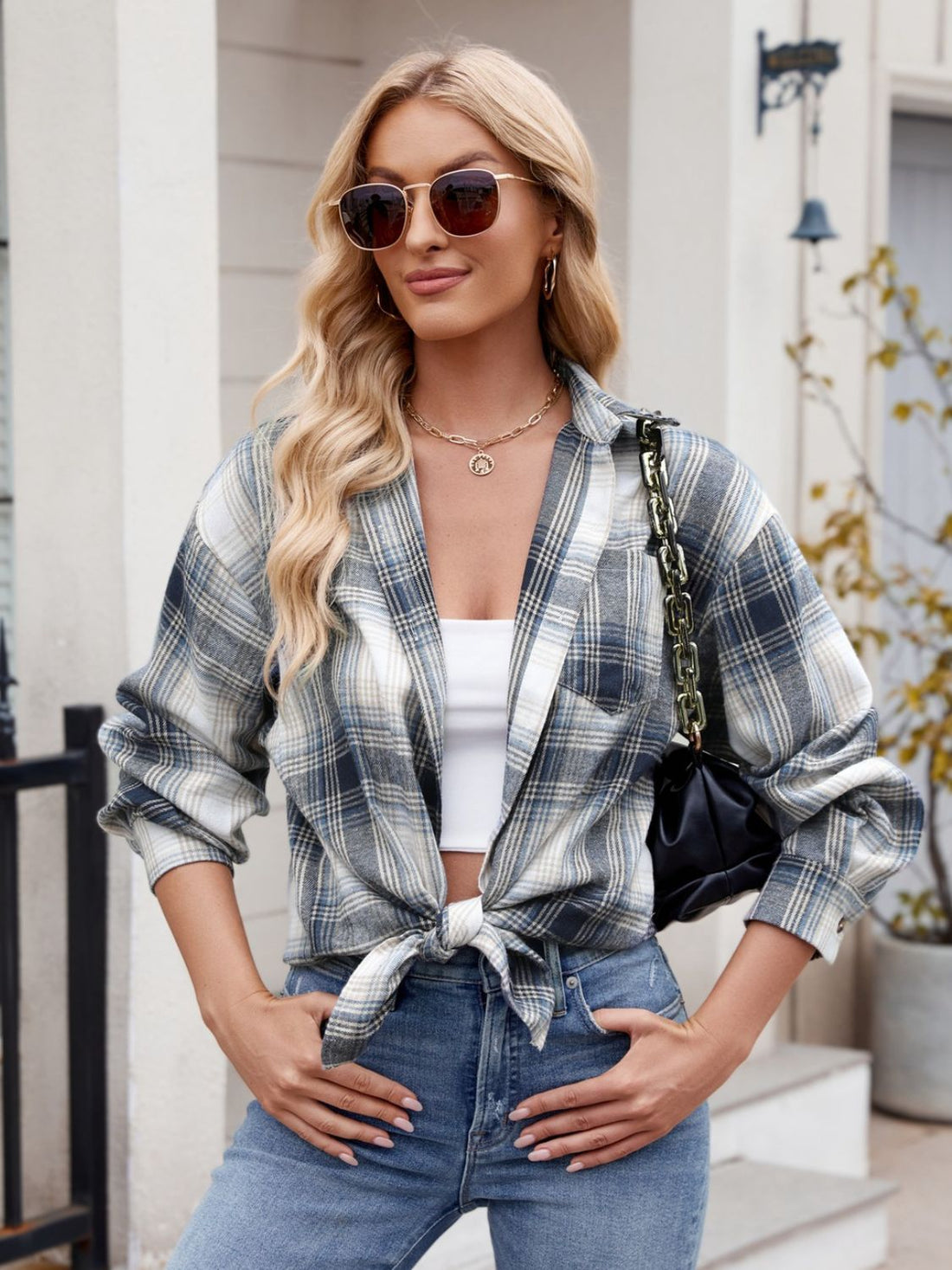 Mandy Plaid Collared Neck Long Sleeve Shirt 