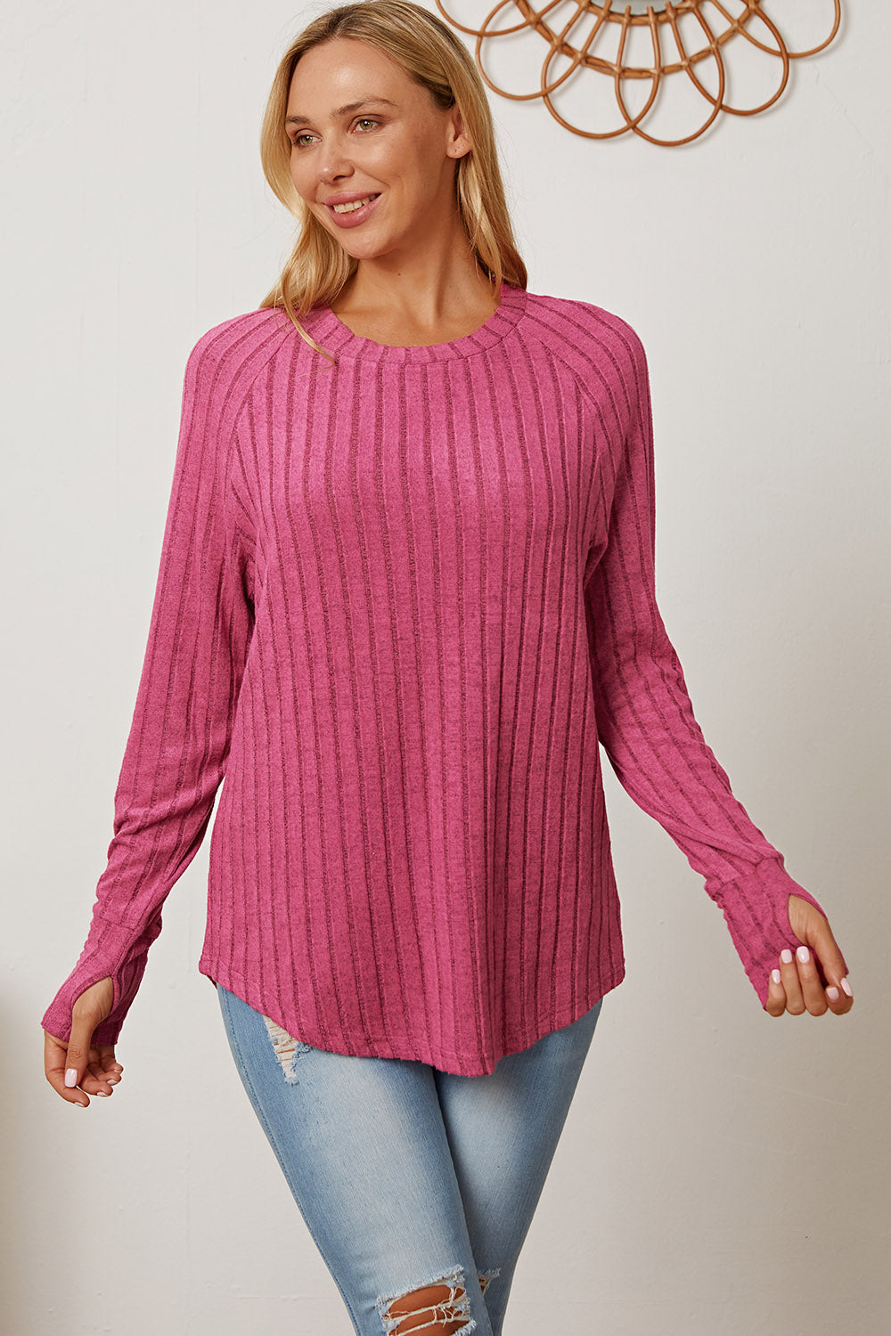 Basic Bae Full Size Ribbed Thumbhole Sleeve T-Shirt 