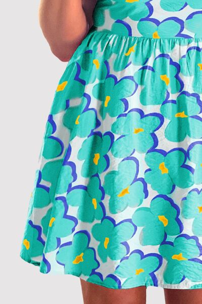 Printed Square Neck Short Sleeve Dress Dresses