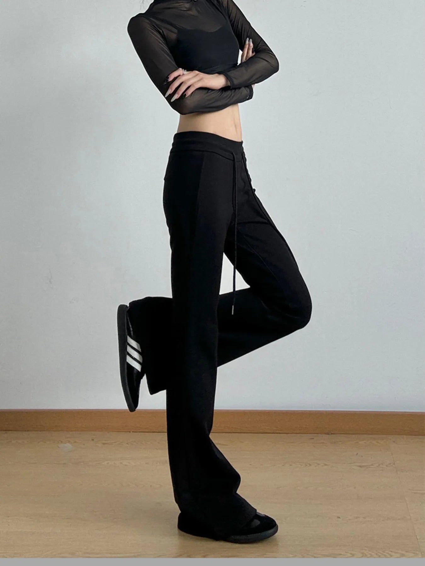 High Waist Flare Drawstring Casual Pants 