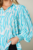 Double Take Full Size Printed Smocked Long Sleeve Blouse 