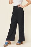 Double Take Full Size Texture Smocked Waist Wide Leg Pants 