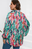 Plus Size Printed Johnny Collar Long Sleeve Blouse 