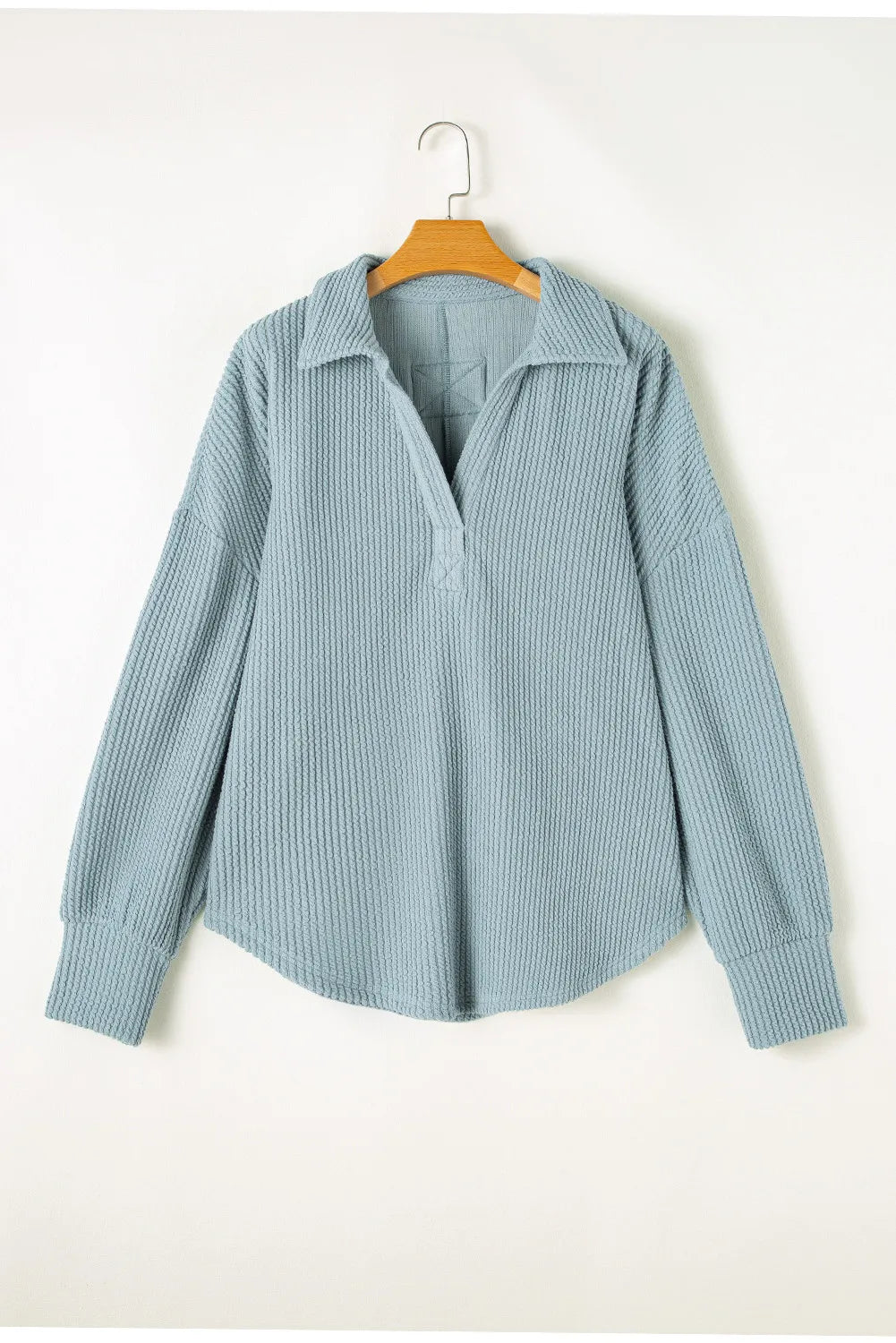 Plus Size Textured Johnny Collar Long Sleeve Sweatshirt 