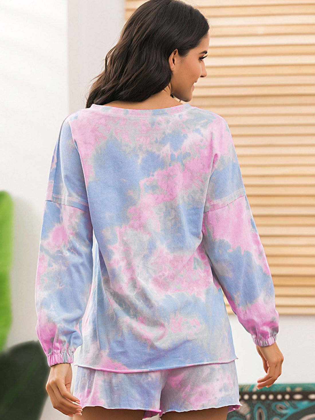 Ivy Lane Tie-Dye Long Sleeve Top and Shorts Lounge Set 