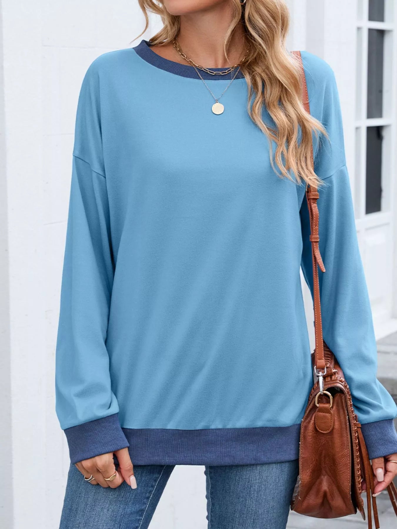 Contrast Trim Long Sleeve Sweatshirt 