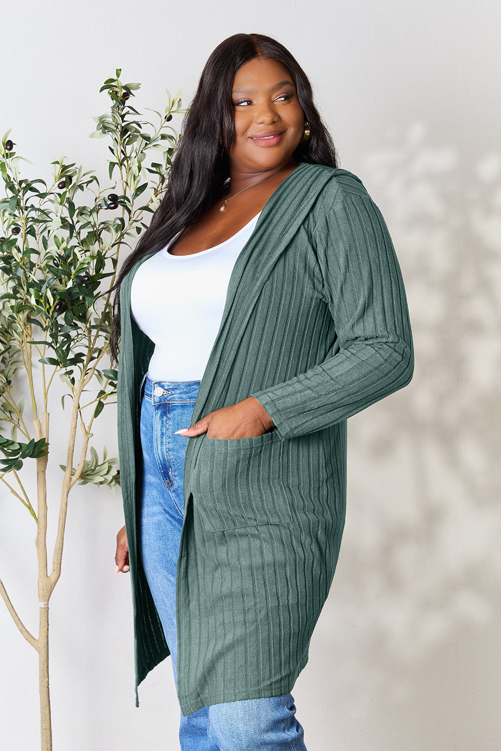 Basic Bae Full Size Hooded Sweater Cardigan 