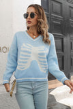 Skeleton Pattern V-Neck Long Sleeve Pullover Sweater 