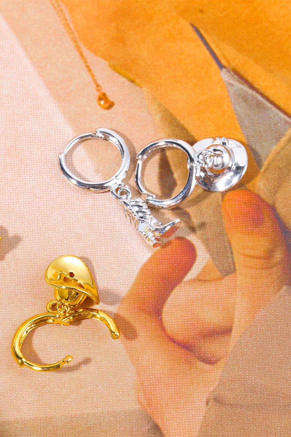 Hat & Boot Shape Asymmetrical Copper 14K Gold Plated Earrings 