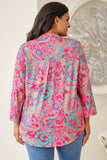 Plus Size Printed Notched Long Sleeve Blouse 
