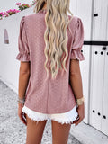 Devine Eyelet Mock Neck Flounce Sleeve Blouse 