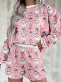 Christmas Santa Print Round Neck Top and Shorts Lounge Set Lingerie & Nightwear
