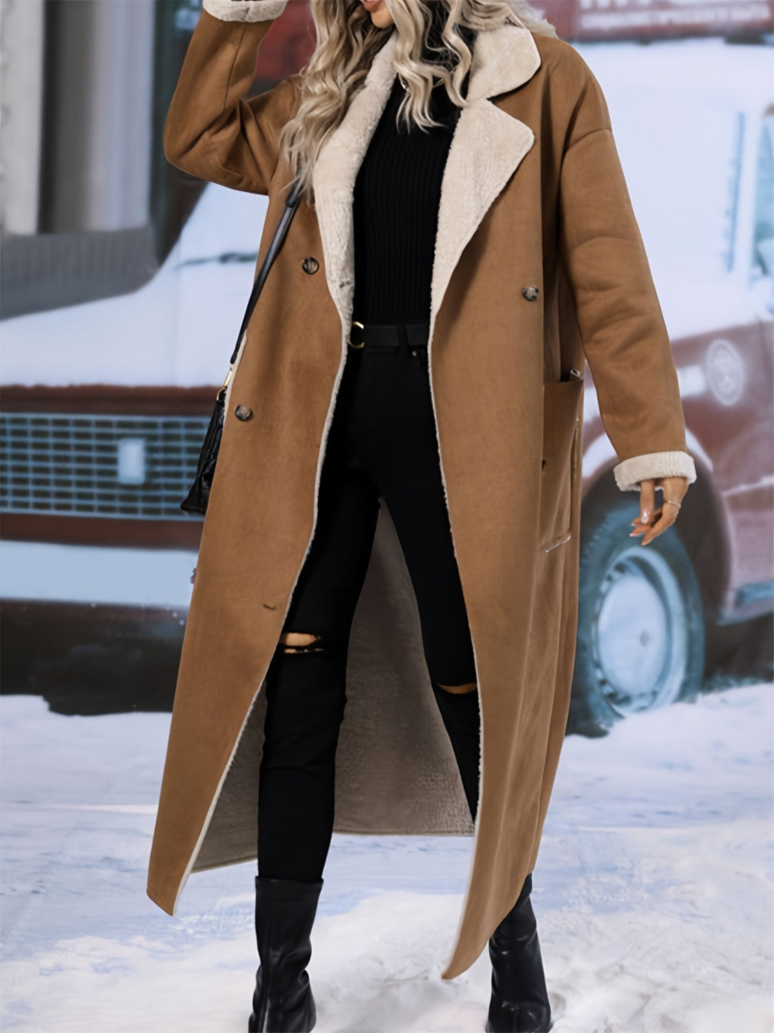Plus Size Drop Shoulder Sherpa Longline Coat 
