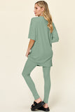 Double Take Full Size Round Neck Dropped Shoulder T-Shirt and Leggings Set 