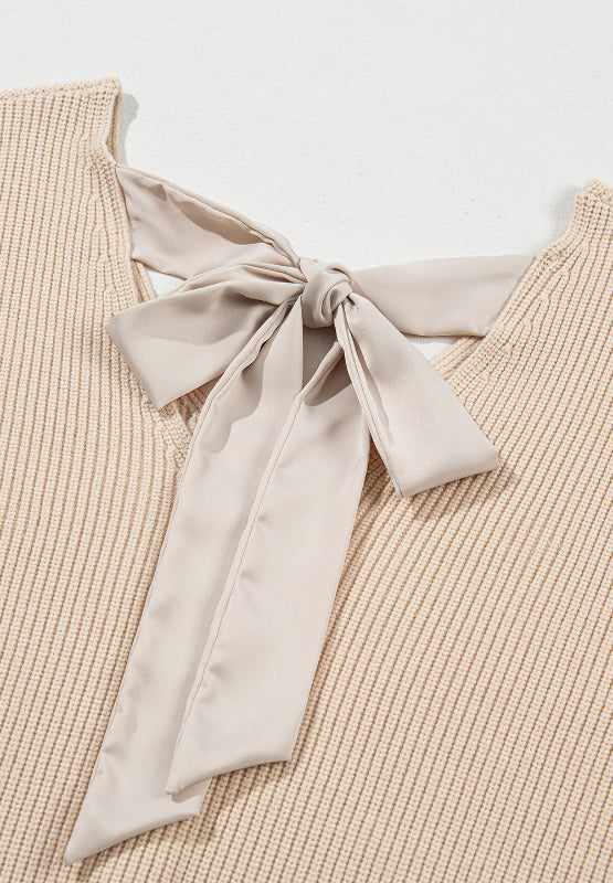 Tied Back V-Neck Long Sleeve Sweater 