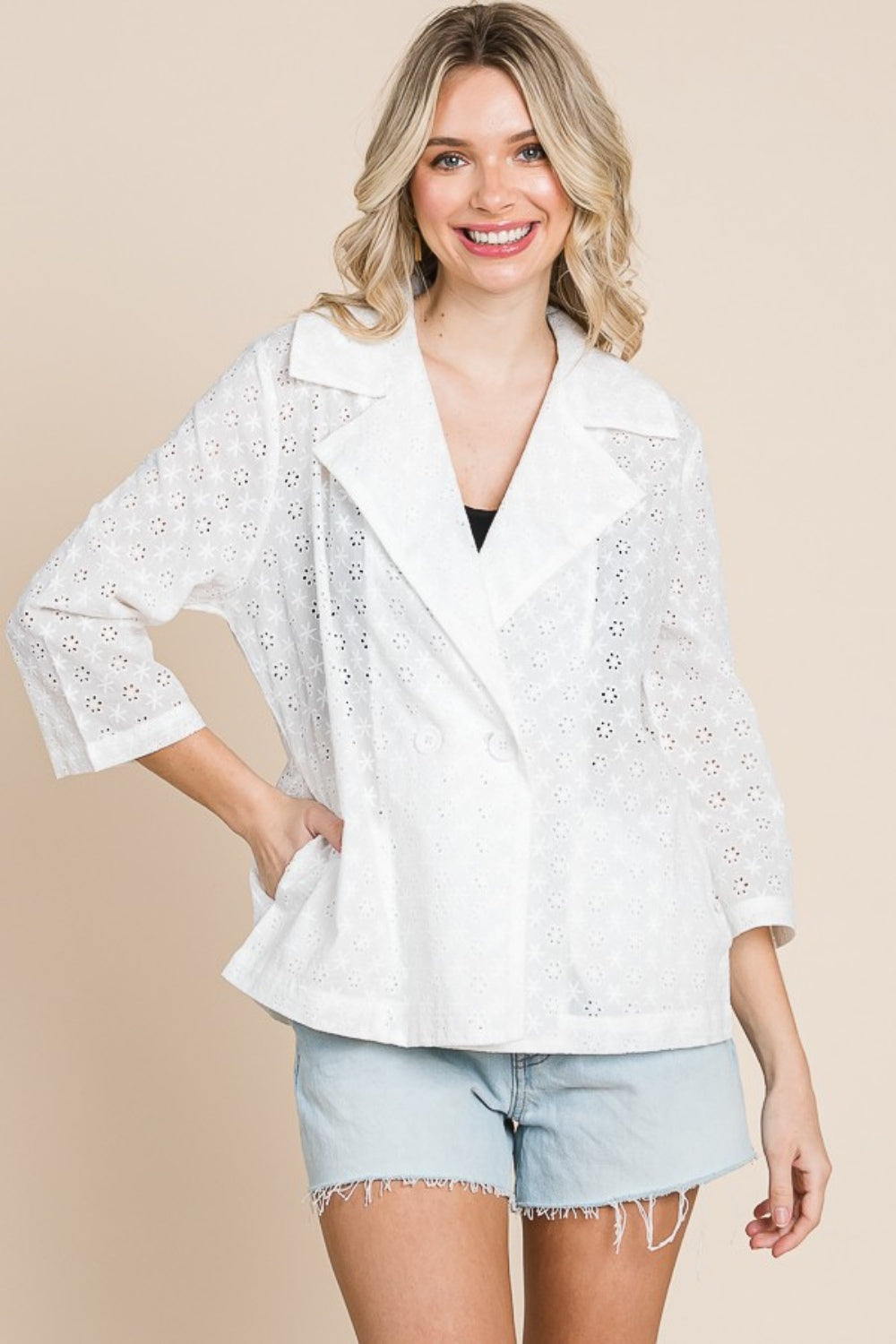 Culture Code Double Breasted Eyelet Jacket with Pockets 