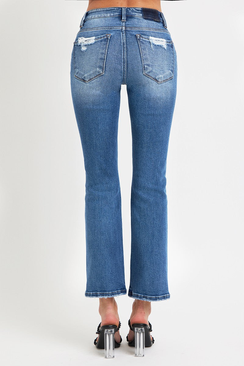 RISEN Full Size Mid Rise Ankle Straight Jeans with Pockets 
