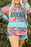 Plus Size Striped Slit Long Sleeve T-Shirt 