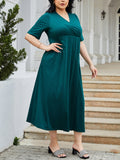 Plus Size Slit Surplice Short Sleeve Midi Dress 