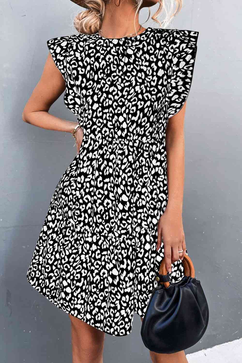 Leopard Round Neck Mini Dress Dresses