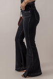 Black High Waist Button Front Flare Jeans Bottoms/Jeans