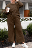 Double Take Full Size Textured Long Sleeve Top and Drawstring Pants Set 